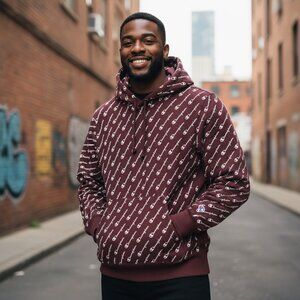 Like New Champion Men's Reverse Weave Sweatshirt Hoodie All Over Logo | M